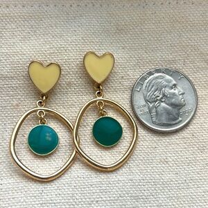 FLOAT Gold and Green Enamel Hoop Heart Drop Earrings Bali